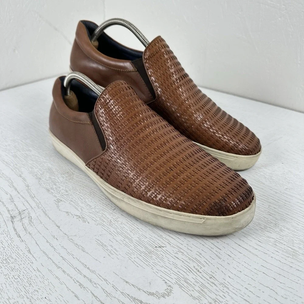 Robert Graham Dion Shoes Brown Men's 13‎ RGS5195 Woven Leather Lifestyle Sneaker